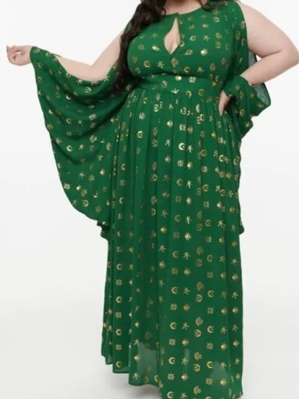 Unique Vintage Disney Hocus Pocus Green Gold Celestial Caftan Maxi Dress L 10/12